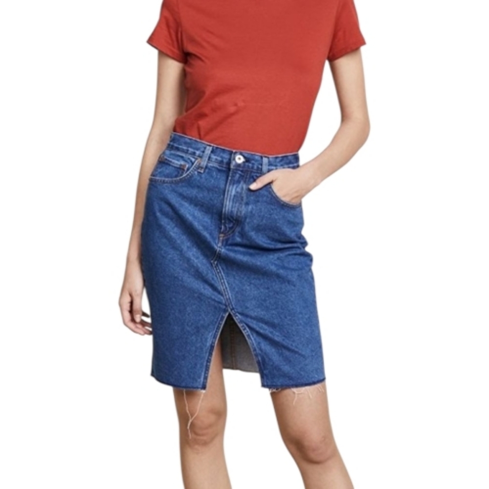 RAG & BONE Suji vintage bloo denim raw hem jean skirt 32